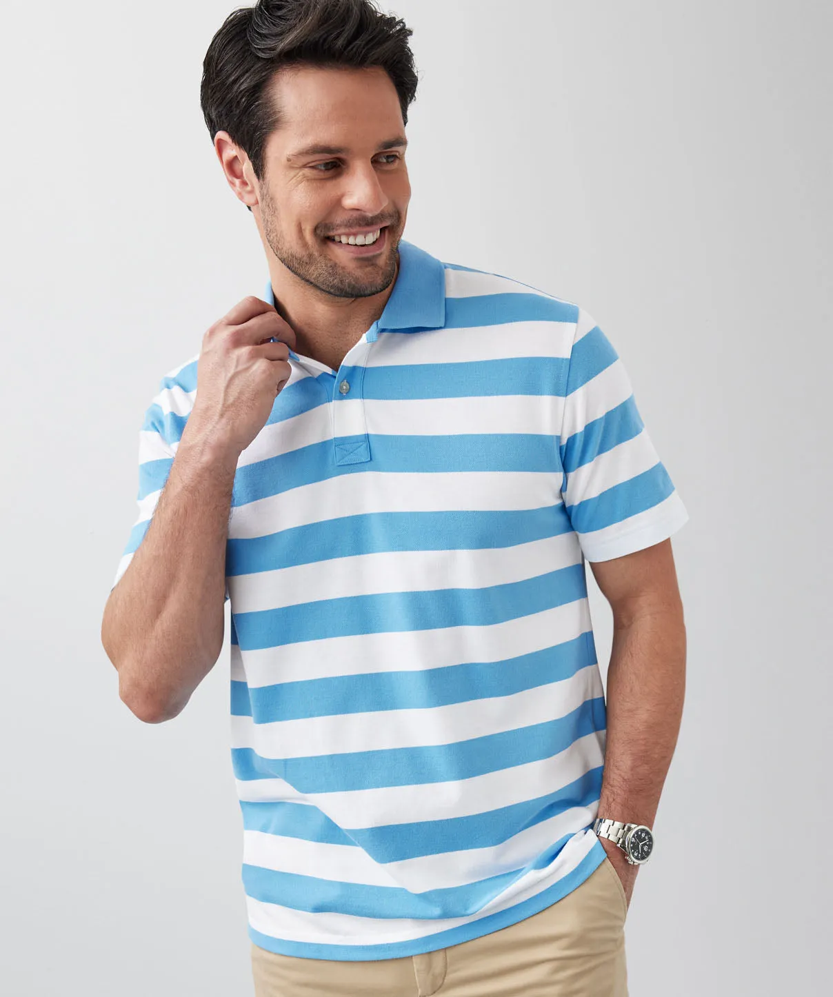 Block Stripe Pique Polo - Blue sold by GAZMAN product image thumbnail 4