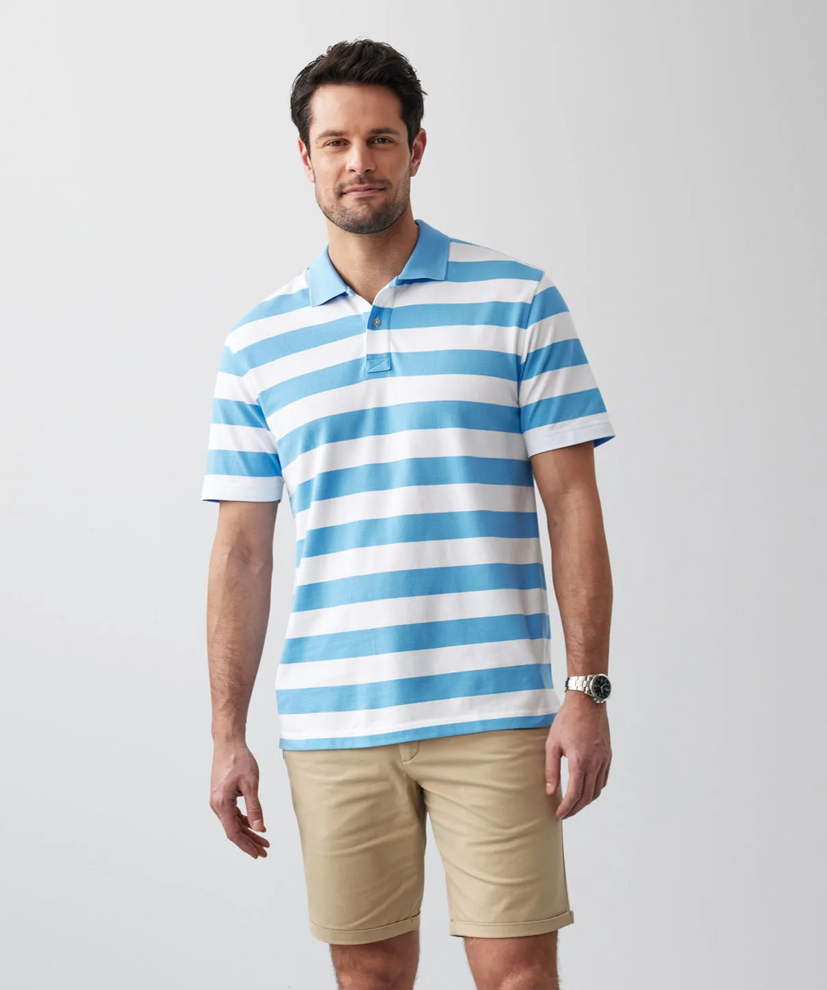 Block Stripe Pique Polo - Blue sold by GAZMAN