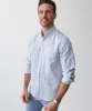 Casual Linen Blend Stripe Long Sleeve Shirt - Blue sold by GAZMAN