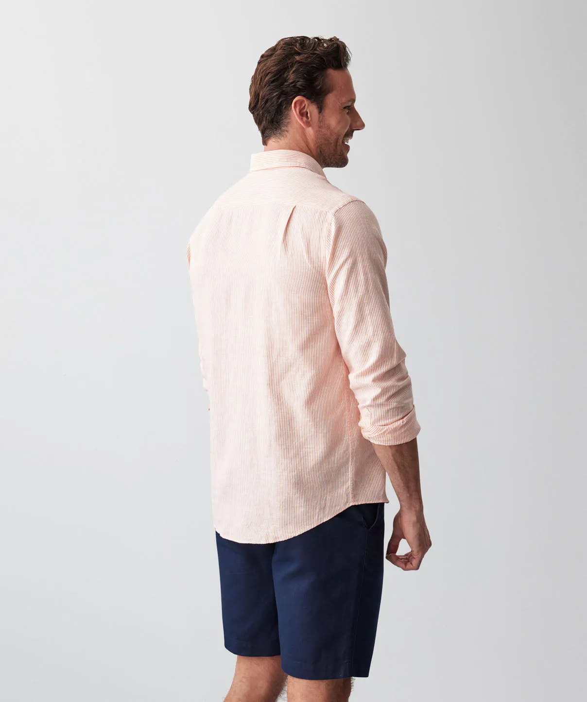 Casual Linen Blend Fine Stripe Long Sleeve Shirt - Orange sold by GAZMAN product image thumbnail 3