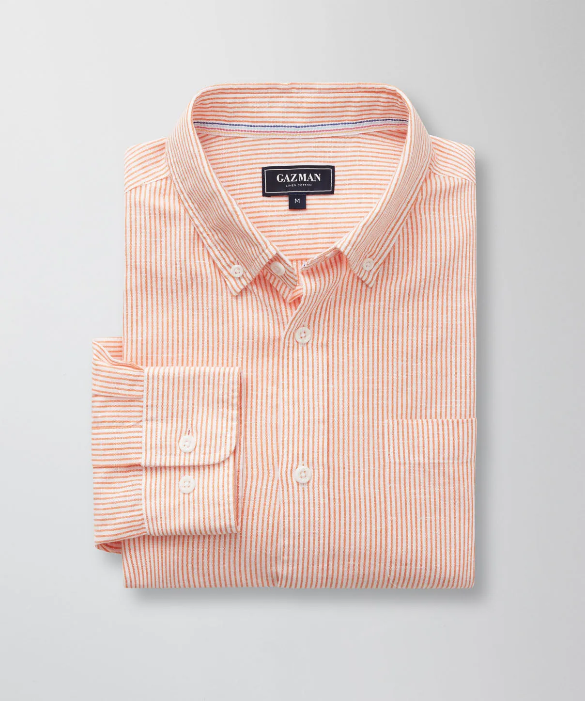 Casual Linen Blend Fine Stripe Long Sleeve Shirt - Orange sold by GAZMAN product image thumbnail 2