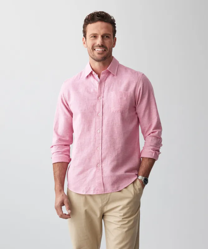 Linen Blend Houndstooth Long Sleeve Shirt - Raspberry sold by GAZMAN