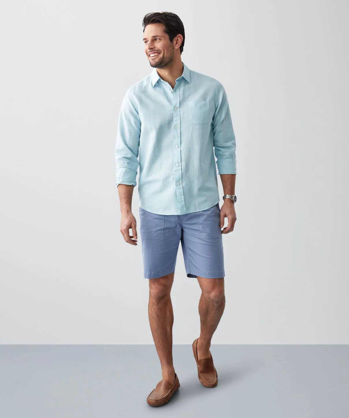 Linen Blend Houndstooth Long Sleeve Shirt - Aqua sold by GAZMAN product image thumbnail 5