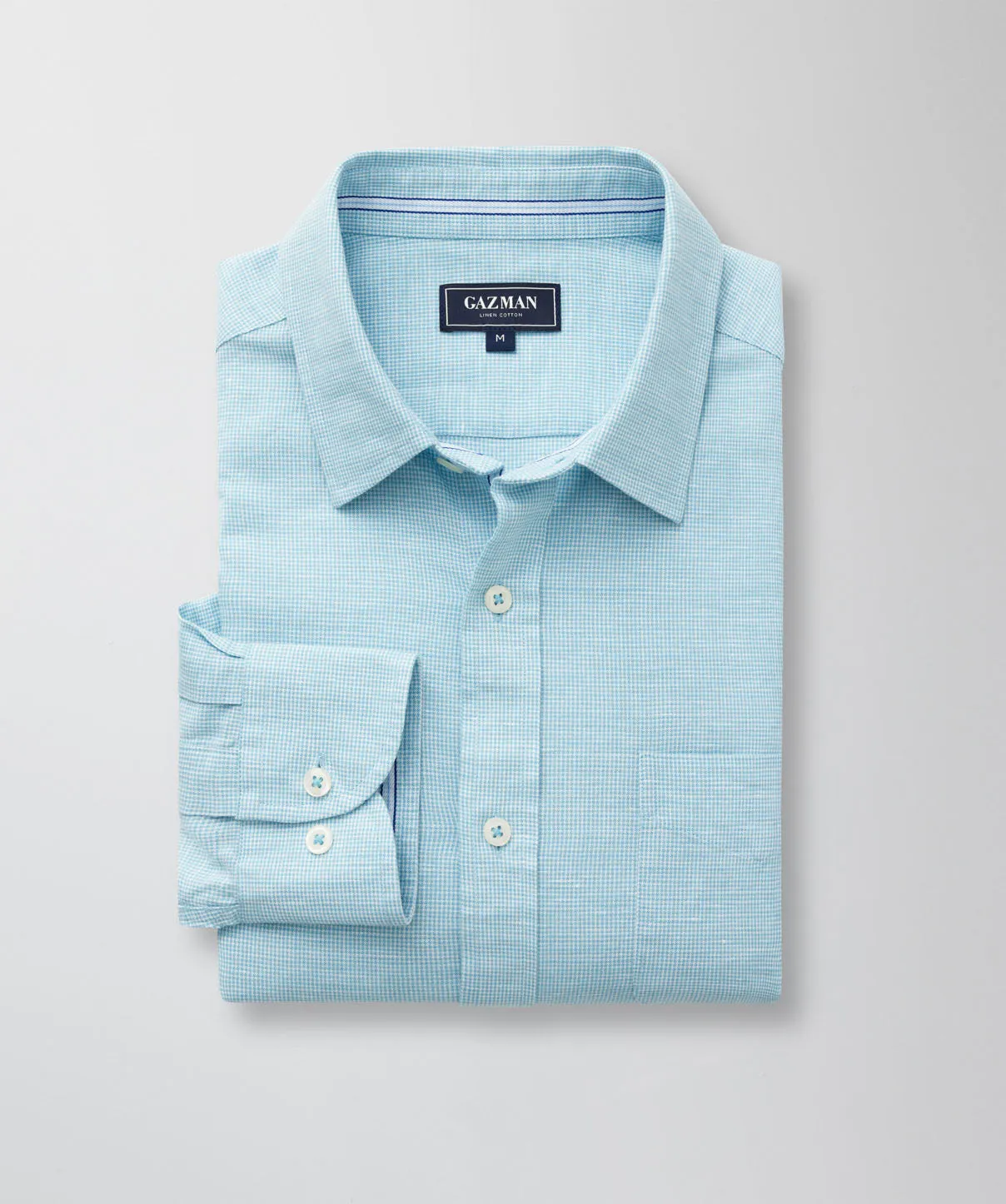 Linen Blend Houndstooth Long Sleeve Shirt - Aqua sold by GAZMAN product image thumbnail 2