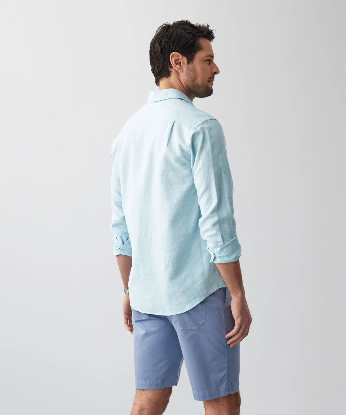 Linen Blend Houndstooth Long Sleeve Shirt - Aqua sold by GAZMAN product image thumbnail 3