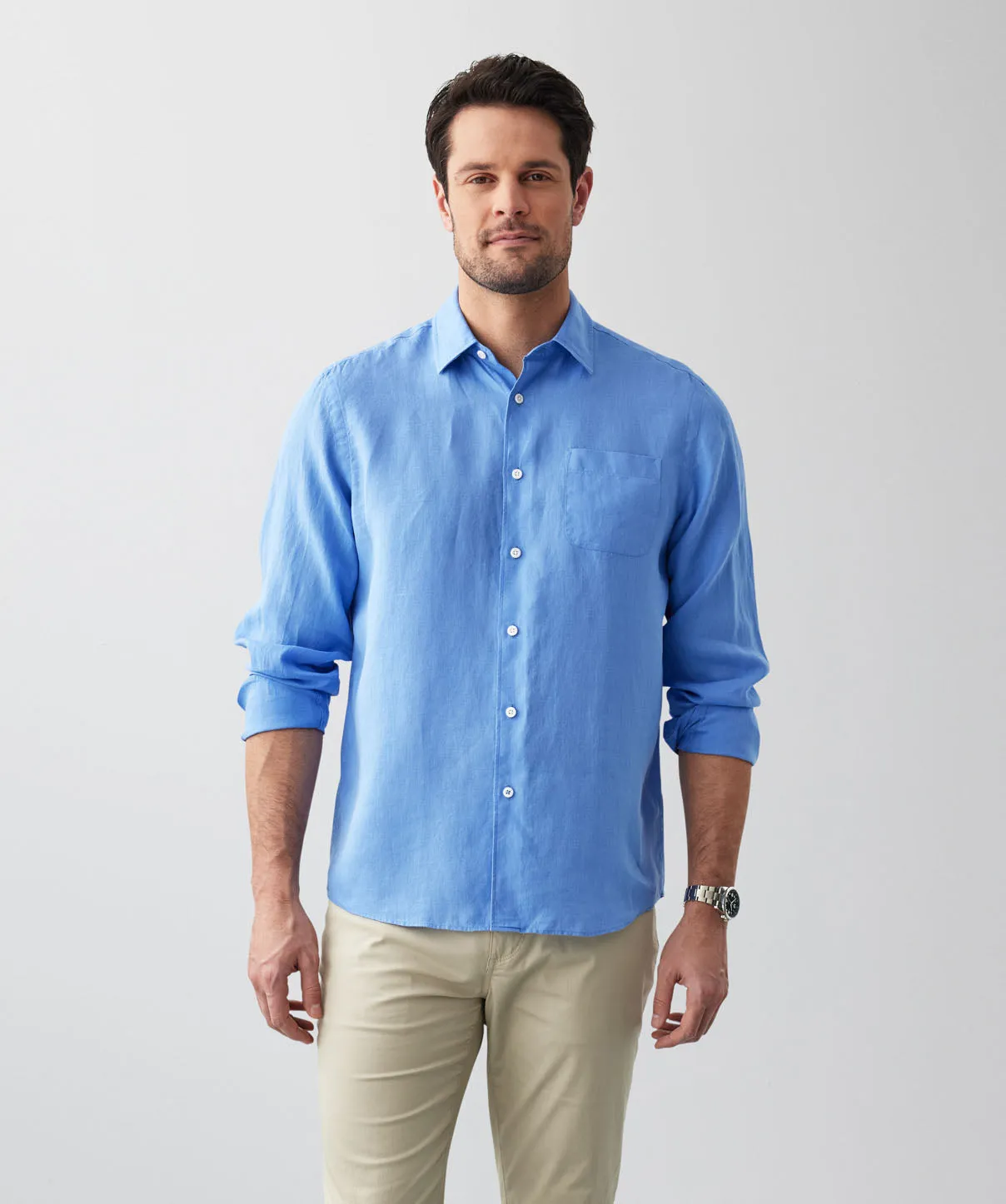 Pure French Linen Long Sleeve Shirt - Ocean sold by GAZMAN