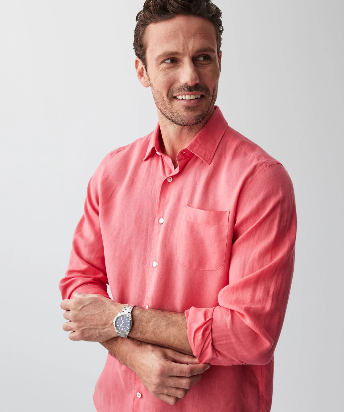 Pure French Linen Long Sleeve Shirt - Red sold by GAZMAN product image thumbnail 4