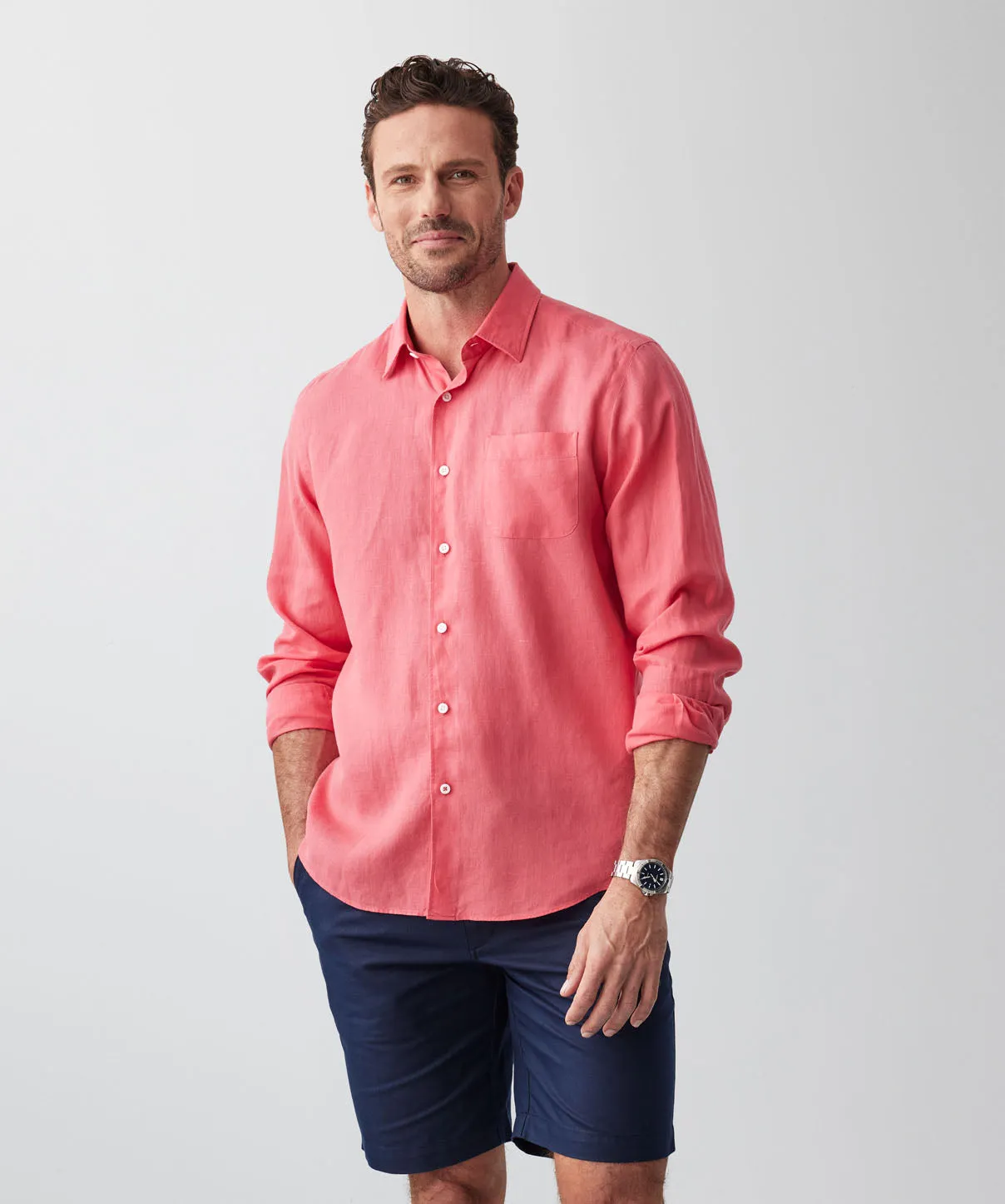 Pure French Linen Long Sleeve Shirt - Red sold by GAZMAN