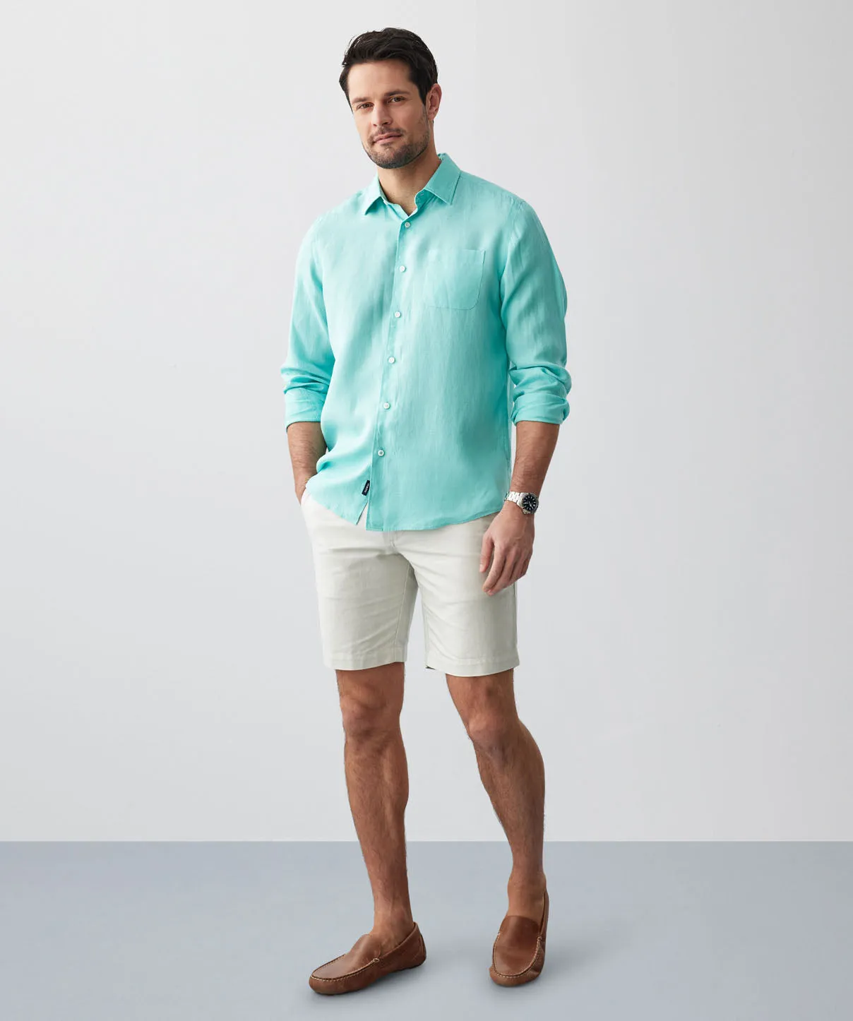 Pure French Linen Long Sleeve Shirt - Aqua sold by GAZMAN product image thumbnail 5