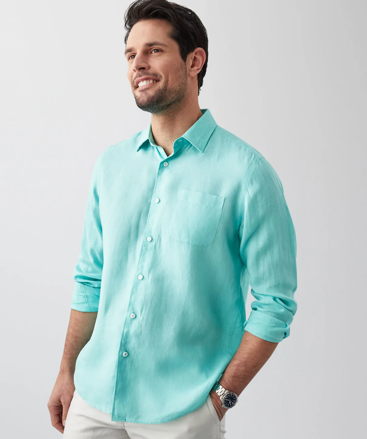 Pure French Linen Long Sleeve Shirt - Aqua sold by GAZMAN product image thumbnail 4