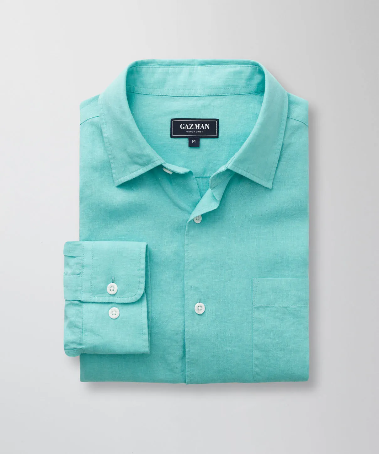 Pure French Linen Long Sleeve Shirt - Aqua sold by GAZMAN product image thumbnail 2