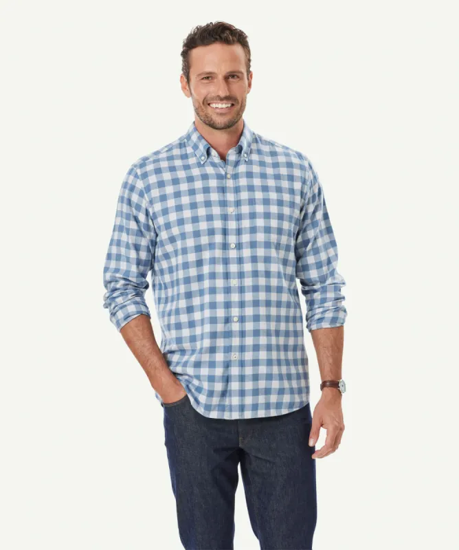 Brushed Twill Melange Check Long Sleeve Shirt - Slate sold by GAZMAN