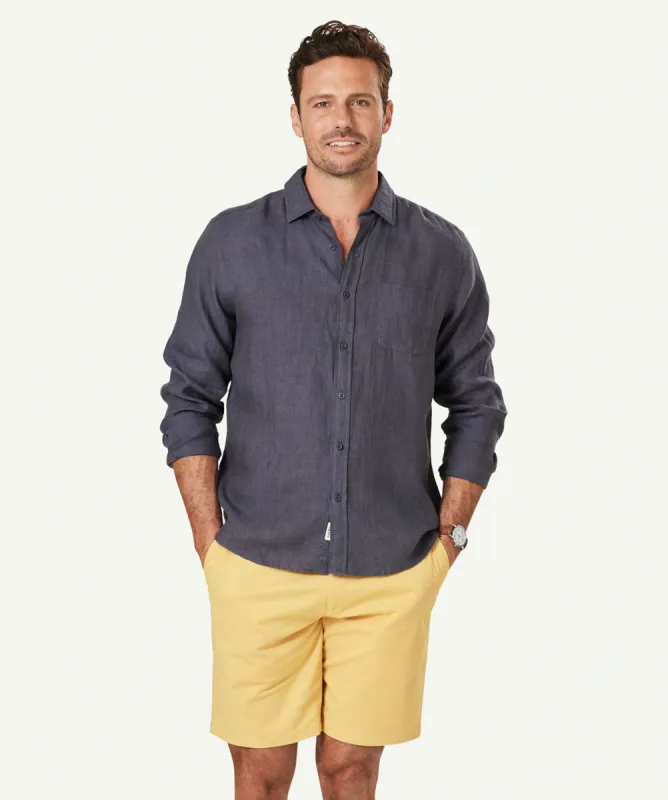 Pure French Linen Long Sleeve Shirt - Charcoal sold by GAZMAN