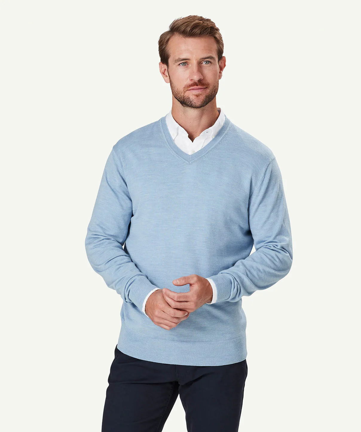Merino V Neck Knit - Cloud sold by GAZMAN