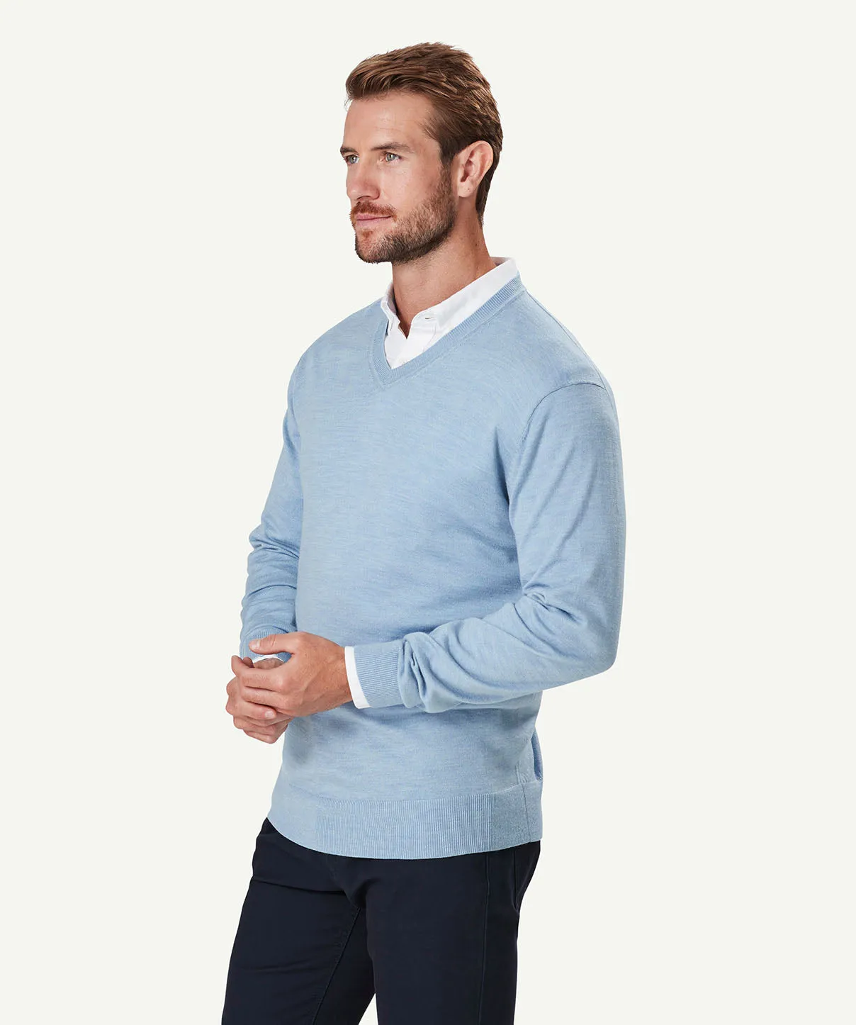Merino V Neck Knit - Cloud sold by GAZMAN product image thumbnail 5