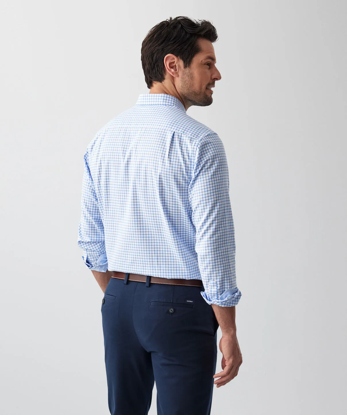 Easy Care Oxford Check Long Sleeve Shirt - Blue sold by GAZMAN product image thumbnail 3