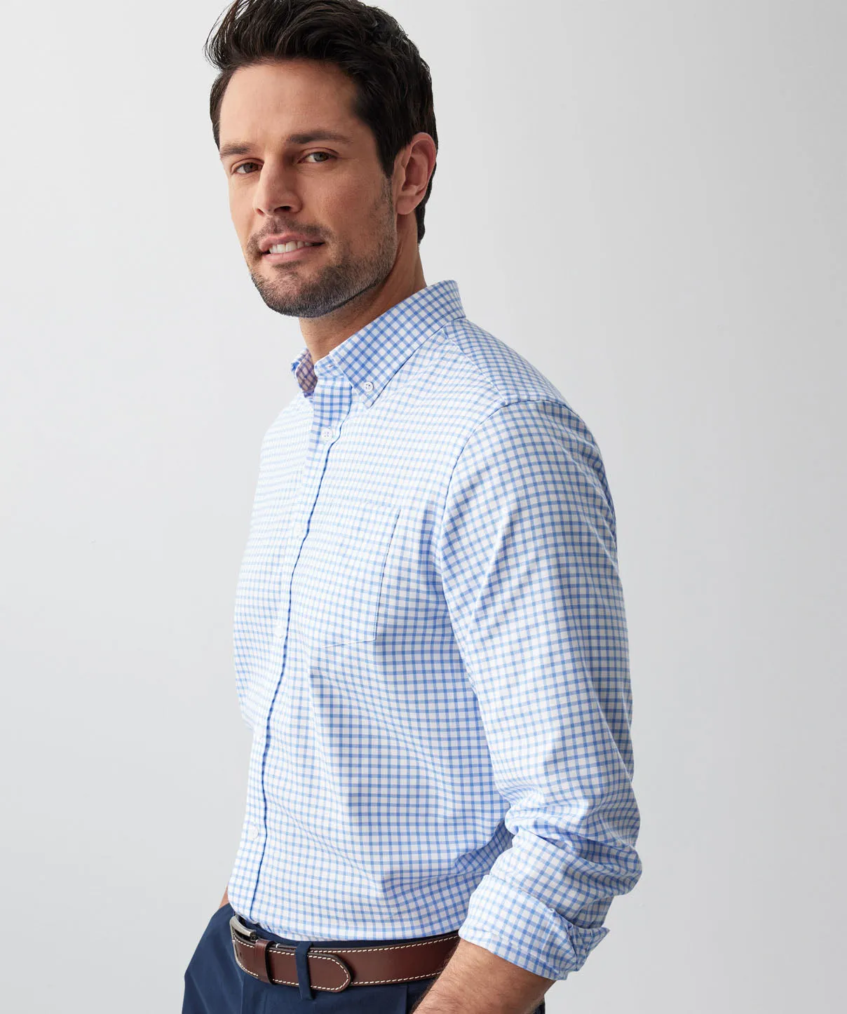 Easy Care Oxford Check Long Sleeve Shirt - Blue sold by GAZMAN product image thumbnail 4