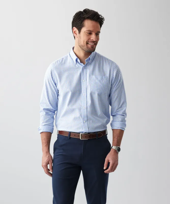 Easy Care Oxford Check Long Sleeve Shirt - Blue sold by GAZMAN