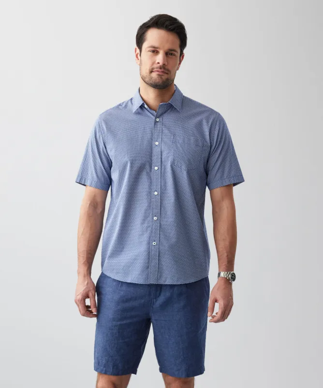 Casual Geo Print Short Sleeve Shirt - Blue sold by GAZMAN