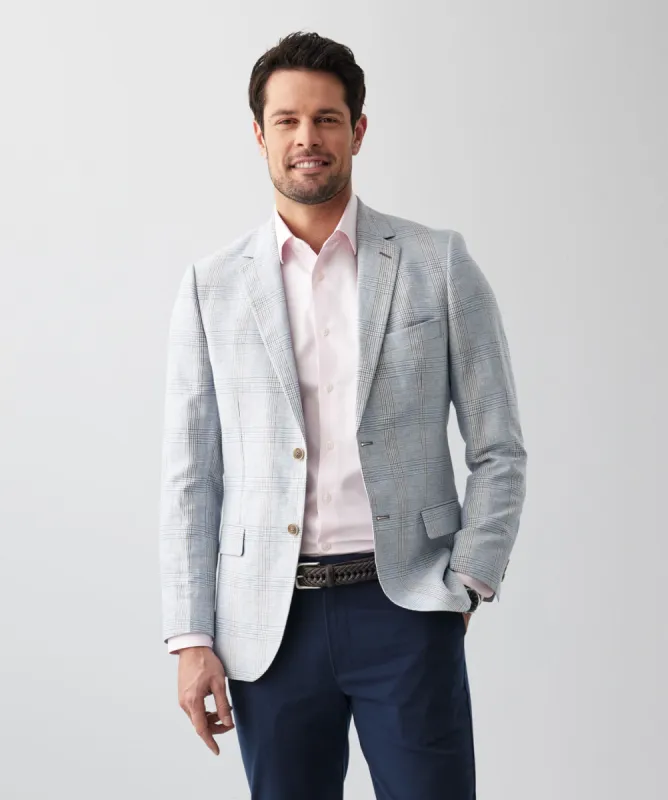 Cotton Linen Check Sports Jacket - Light Blue sold by GAZMAN