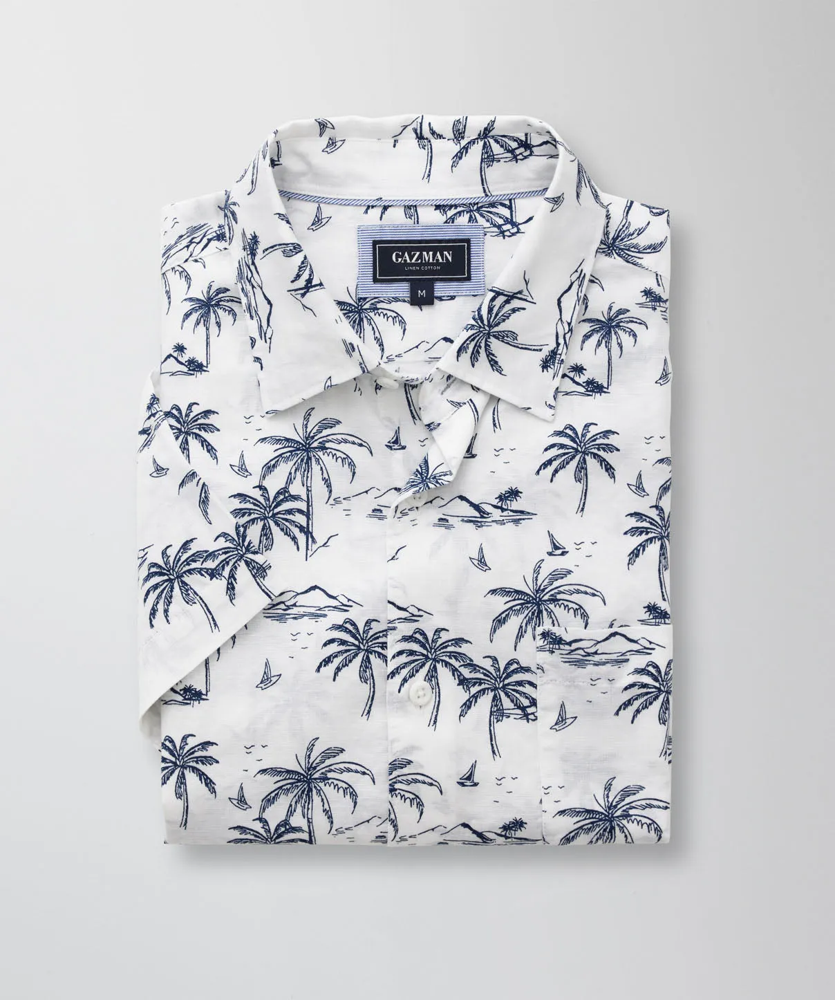 Linen Blend Island Palm Print Short Sleeve Shirt - White sold by GAZMAN product image thumbnail 2