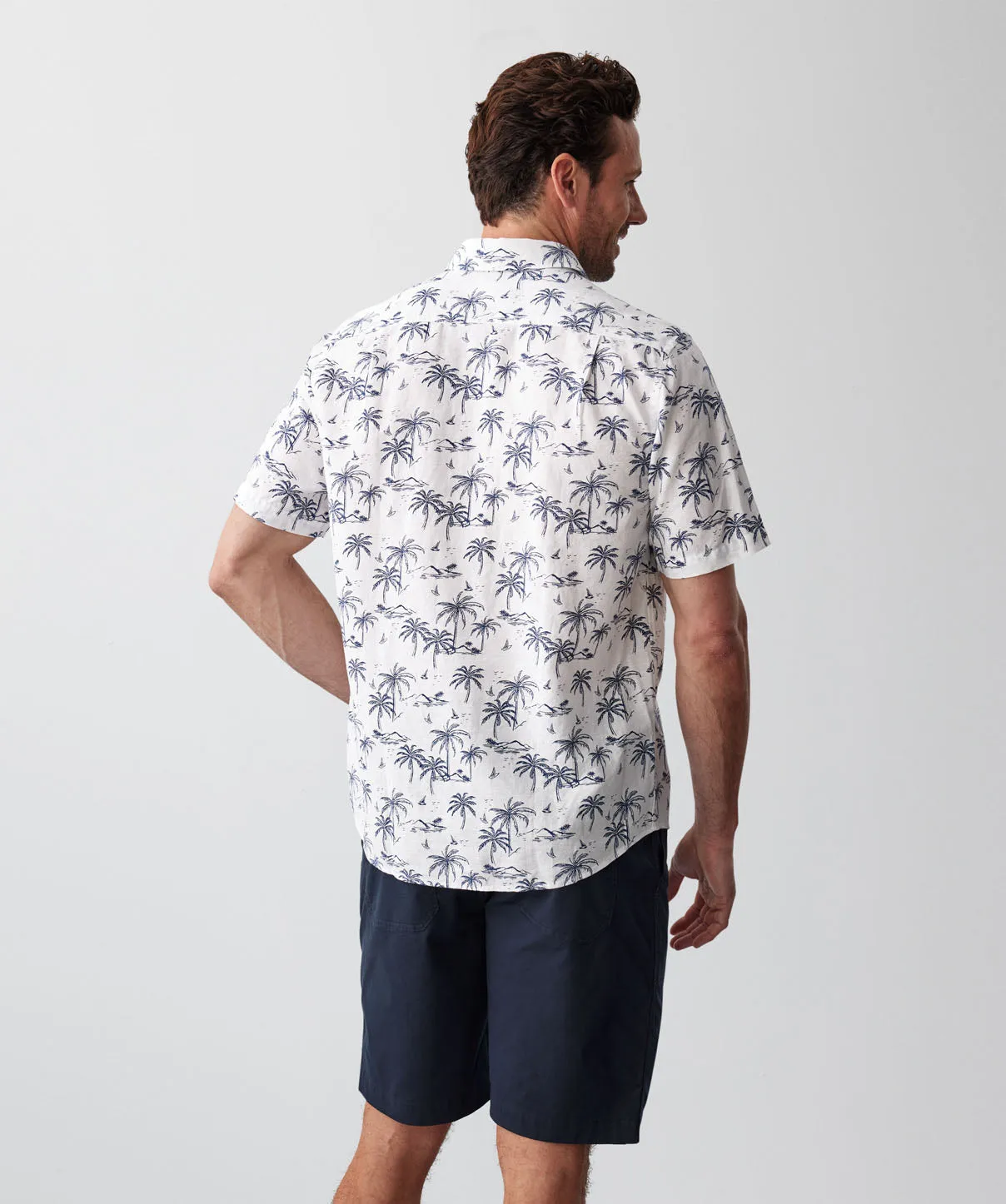 Linen Blend Island Palm Print Short Sleeve Shirt - White sold by GAZMAN product image thumbnail 3