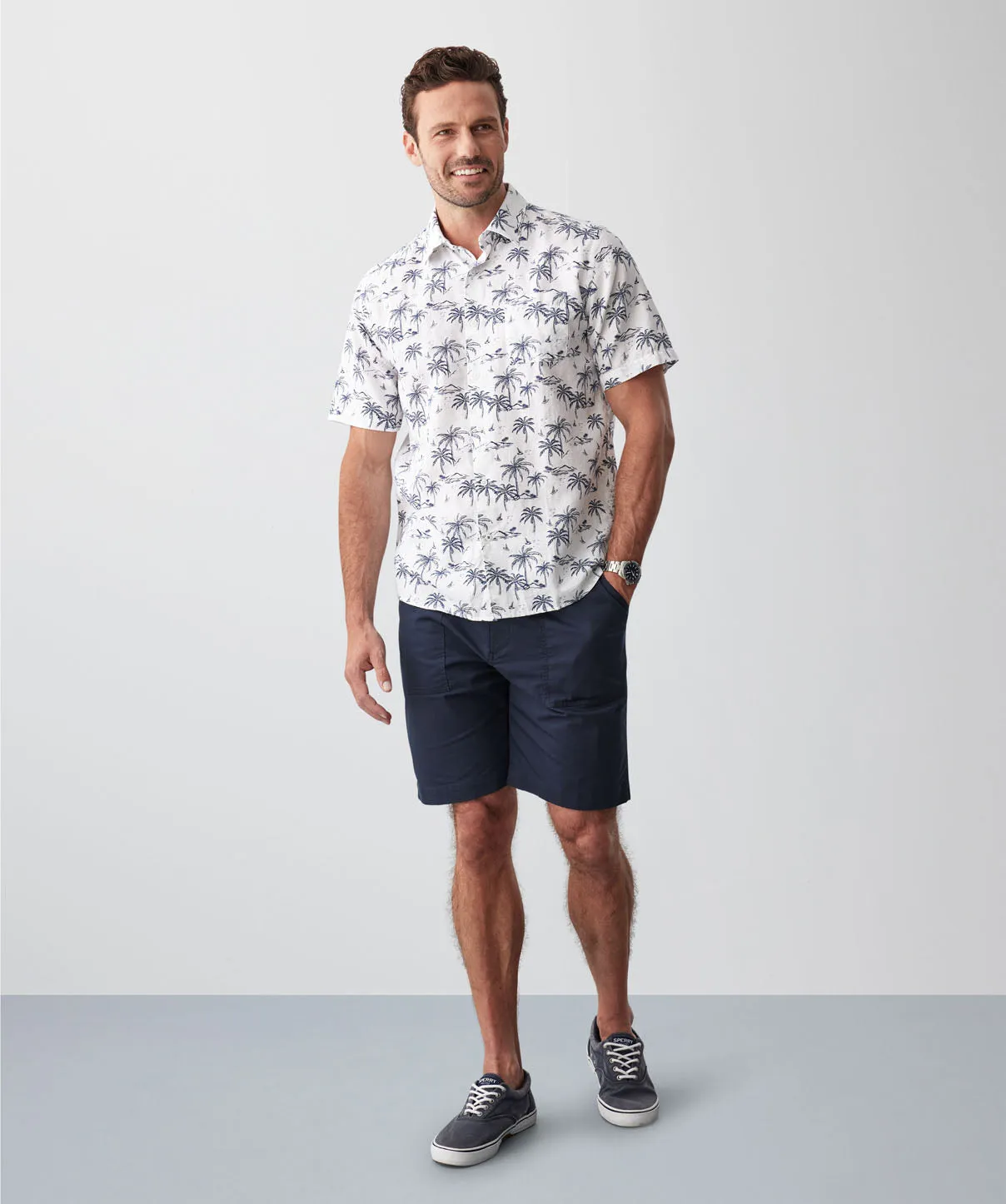 Linen Blend Island Palm Print Short Sleeve Shirt - White sold by GAZMAN product image thumbnail 5