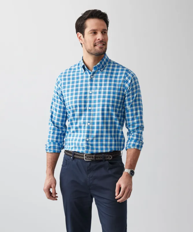 Tailored Performance Check Long Sleeve Shirt - Blue sold by GAZMAN