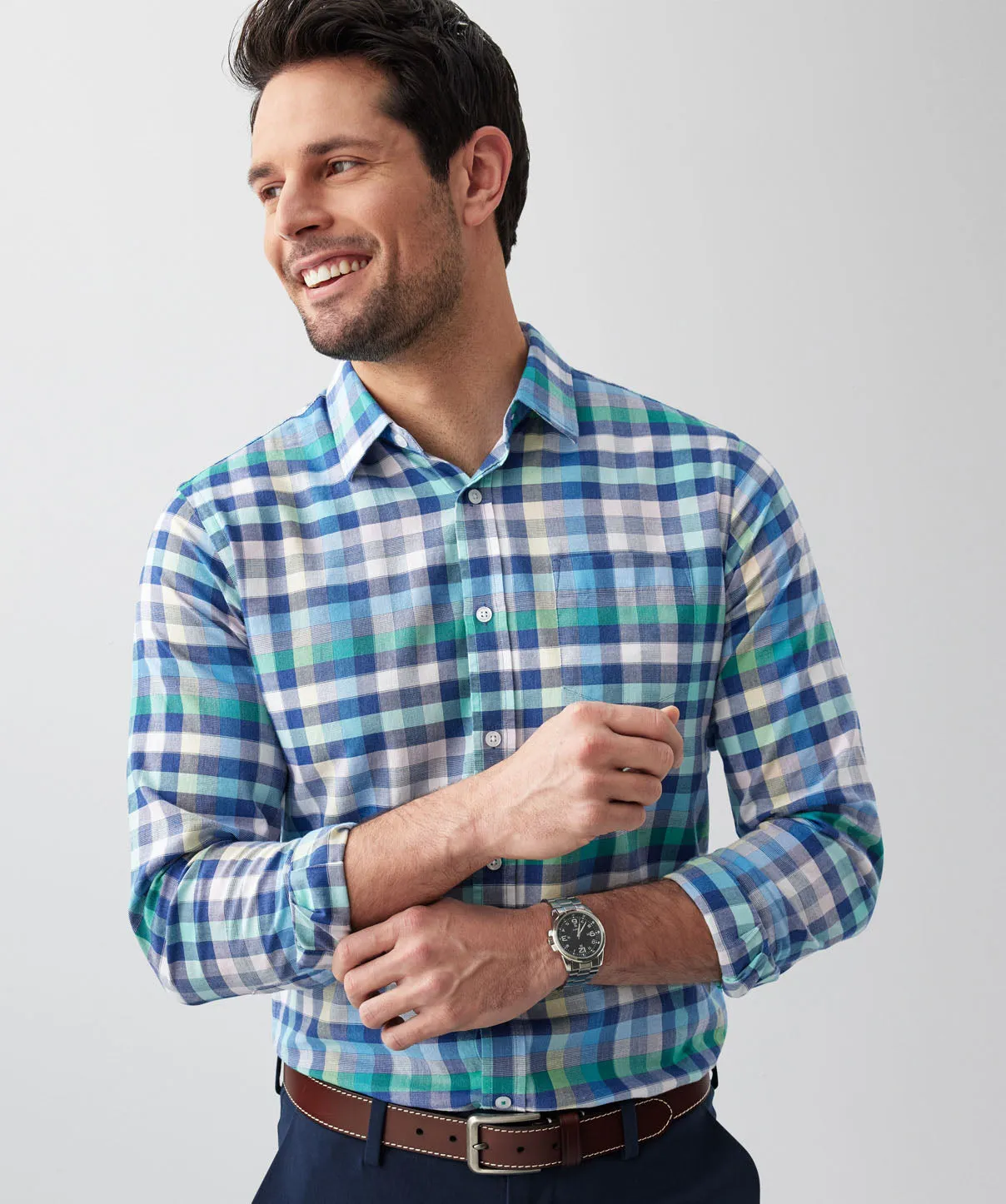 Tailored Casual Multi Check Long Sleeve Shirt - Multi Check sold by GAZMAN product image thumbnail 4