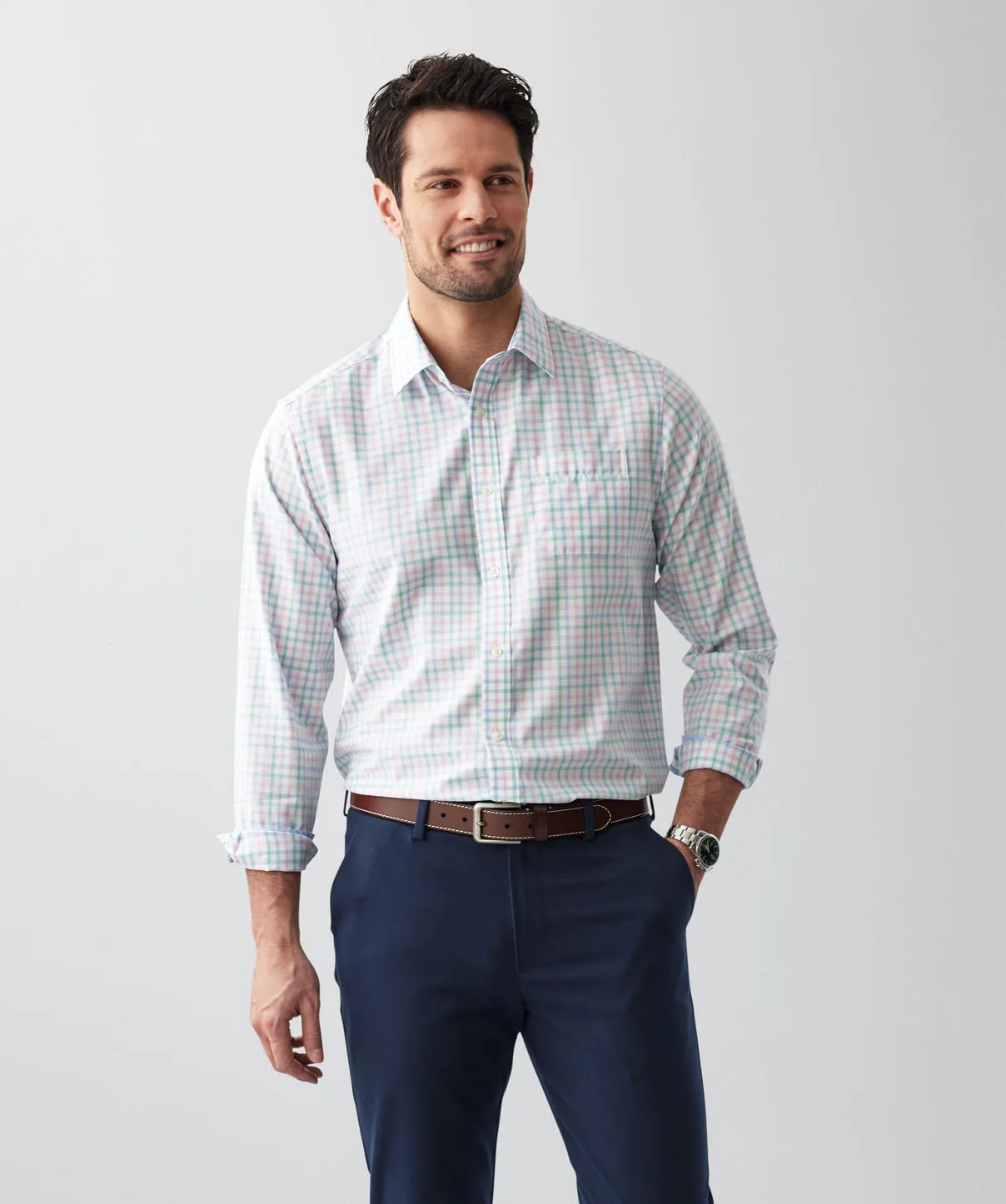 Easy Care Twill Multi Check Long Sleeve Shirt - Multi Check sold by GAZMAN