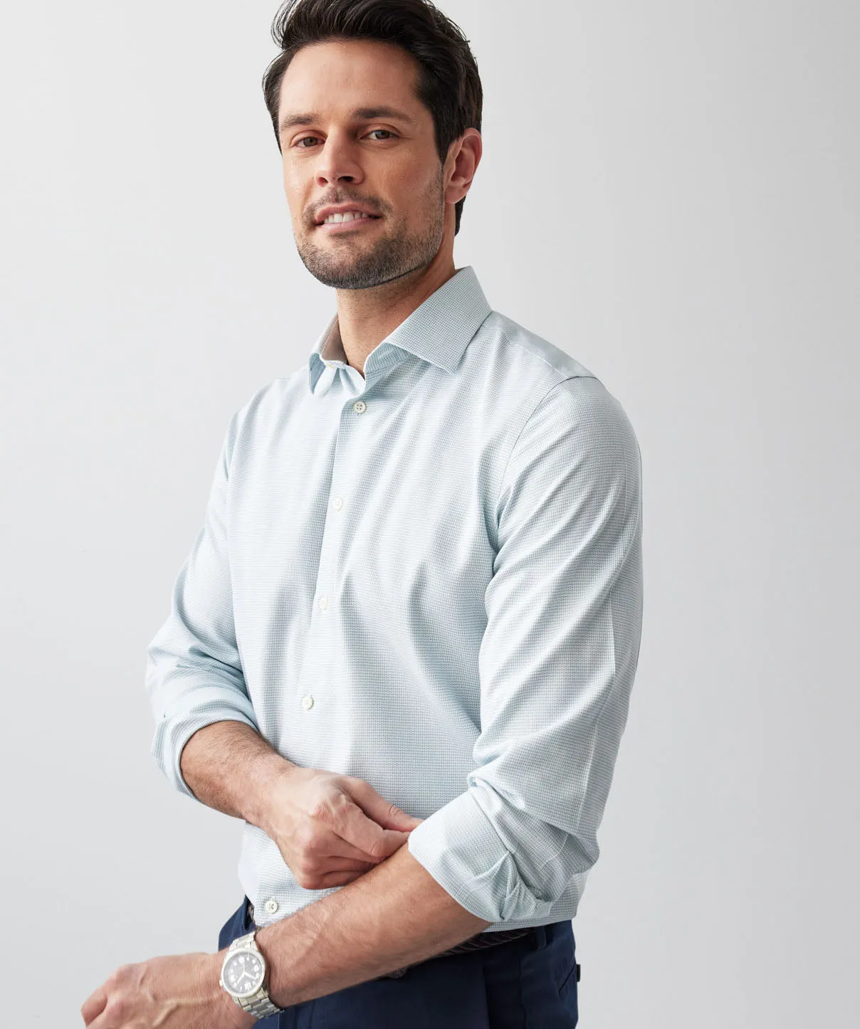 Non-Iron Dobby Long Sleeve Shirt - Sage sold by GAZMAN product image thumbnail 4