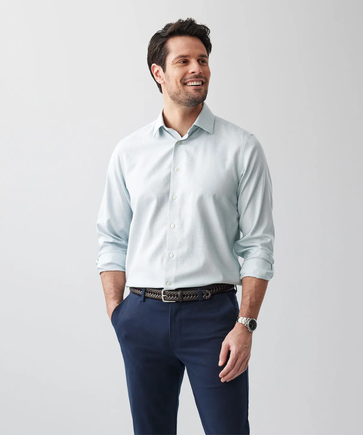 Non-Iron Dobby Long Sleeve Shirt - Sage sold by GAZMAN