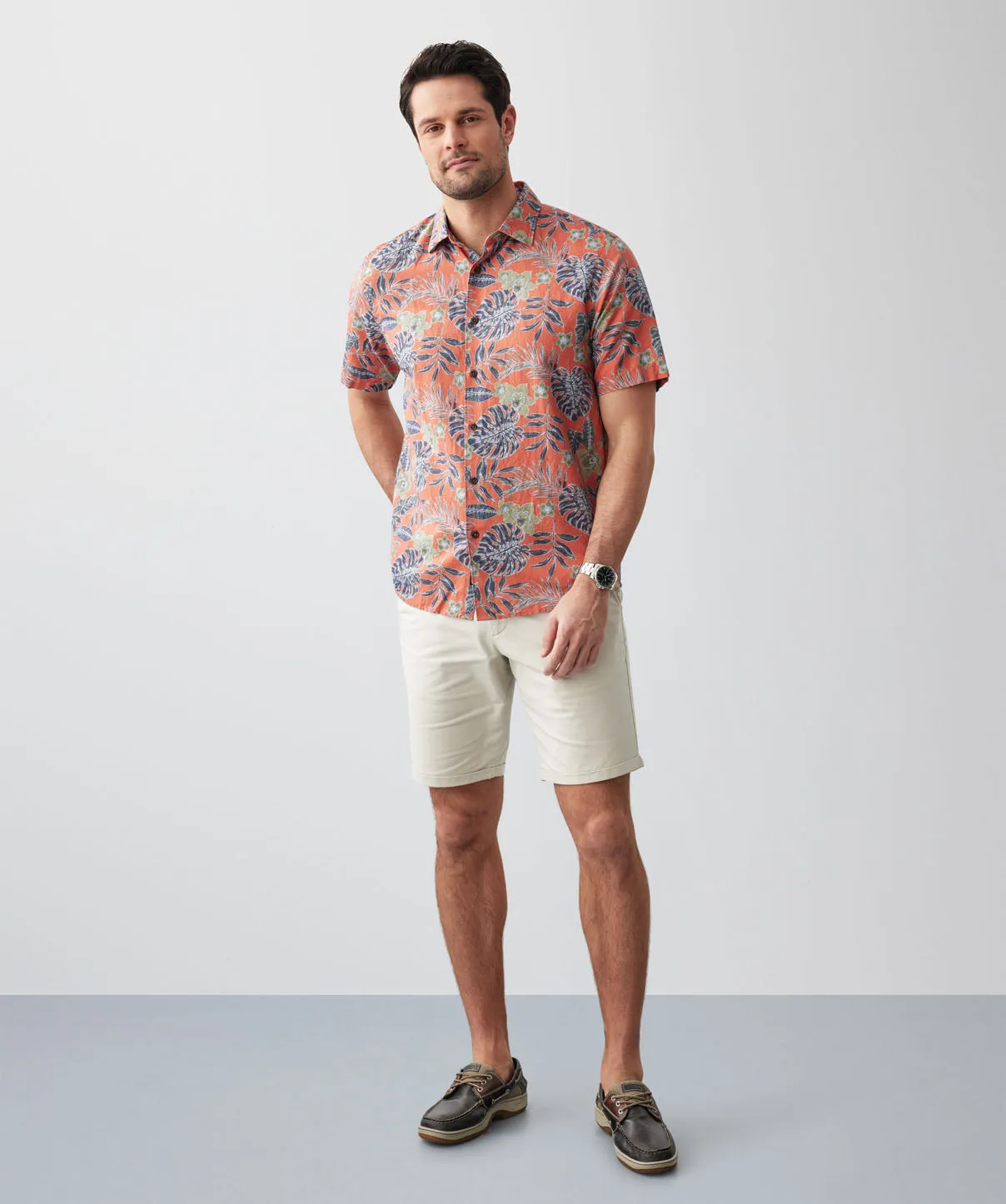 Linen Blend Large Tropical Short Sleeve Shirt - Orange sold by GAZMAN product image thumbnail 5