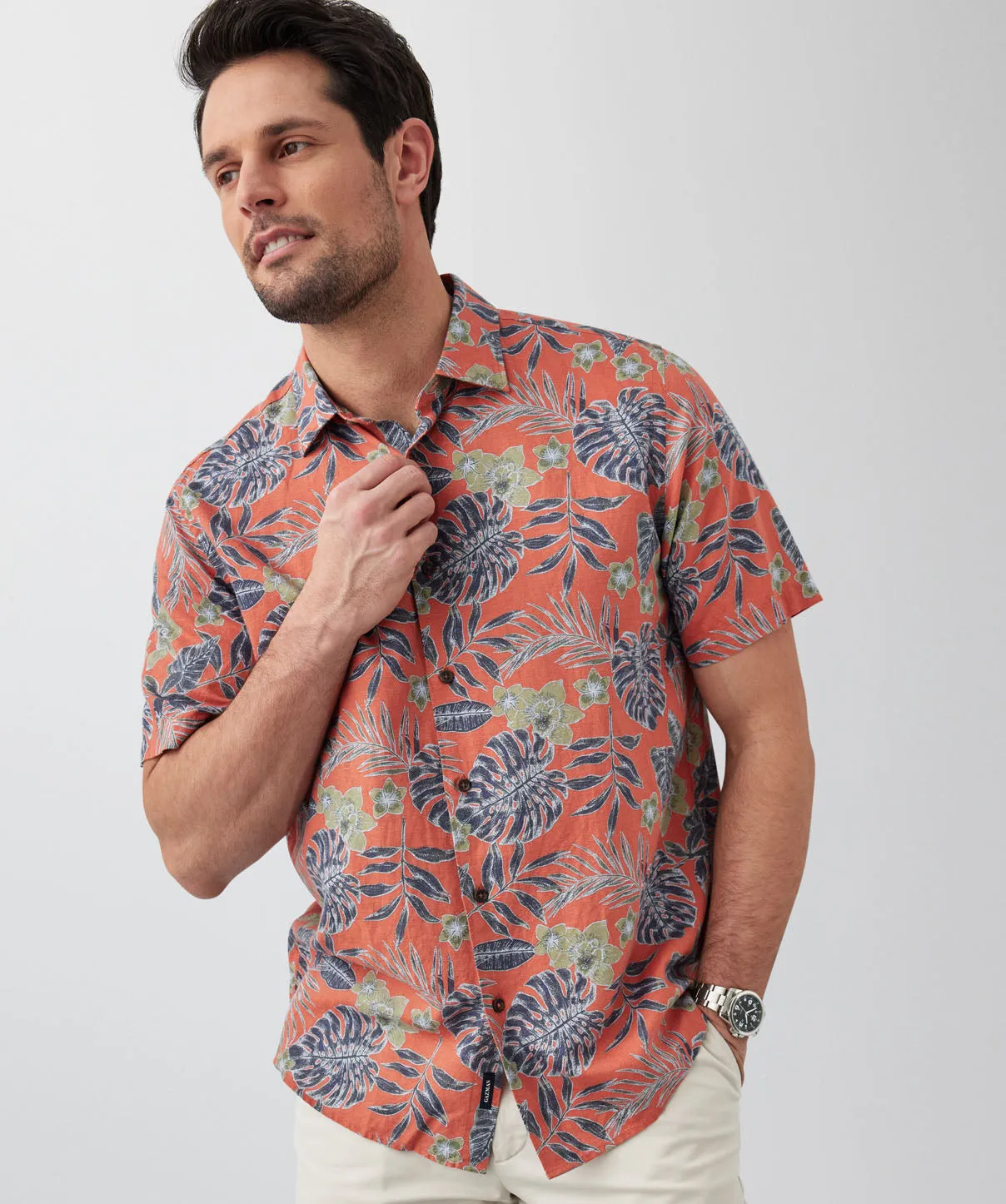 Linen Blend Large Tropical Short Sleeve Shirt - Orange sold by GAZMAN product image thumbnail 4