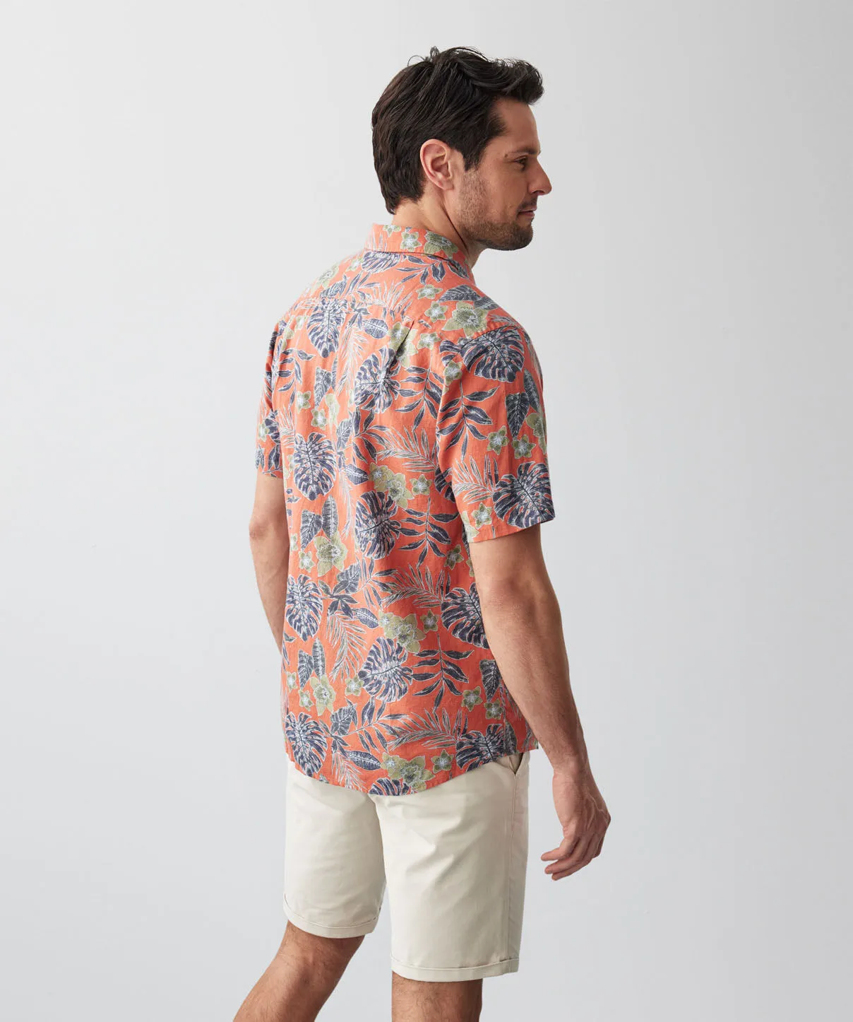 Linen Blend Large Tropical Short Sleeve Shirt - Orange sold by GAZMAN product image thumbnail 3