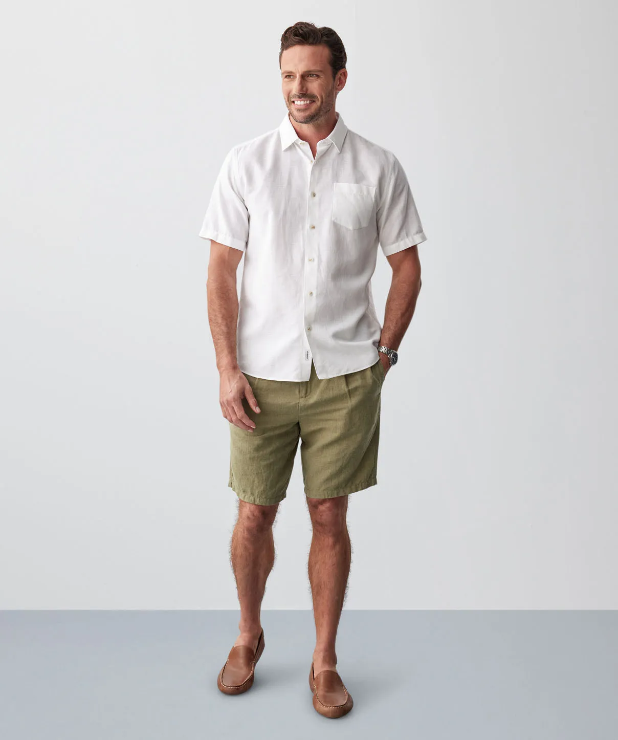 Linen Blend Plain Short Sleeve Shirt - White sold by GAZMAN product image thumbnail 5