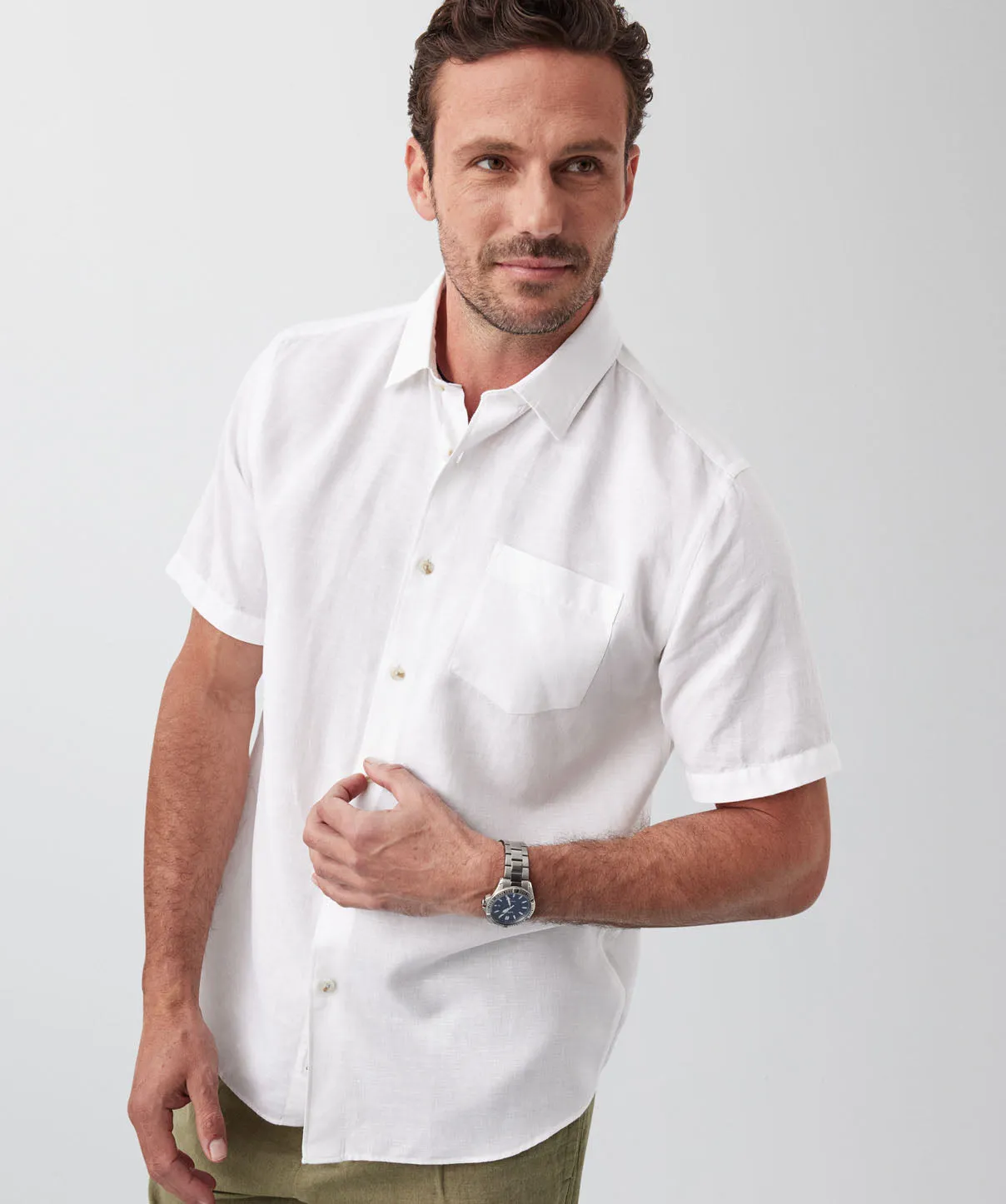 Linen Blend Plain Short Sleeve Shirt - White sold by GAZMAN product image thumbnail 4
