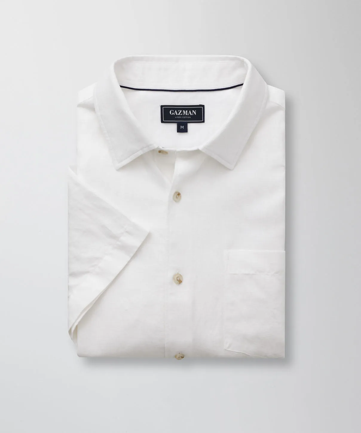 Linen Blend Plain Short Sleeve Shirt - White sold by GAZMAN product image thumbnail 2