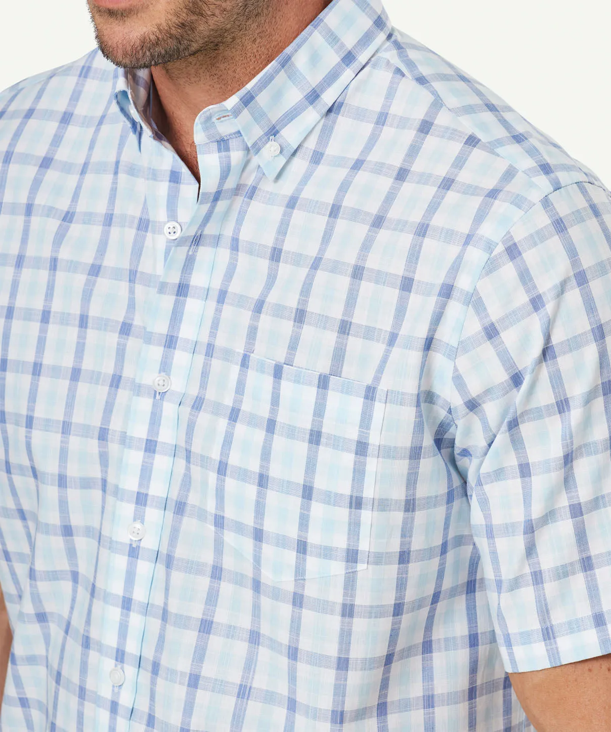 Easy Care Slub Check Short Sleeve Shirt - Blue sold by GAZMAN product image thumbnail 4