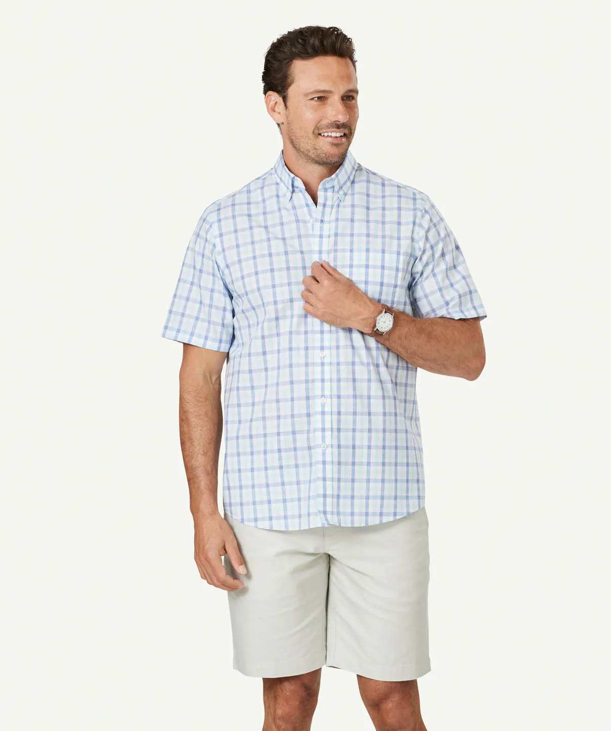 Easy Care Slub Check Short Sleeve Shirt - Blue sold by GAZMAN