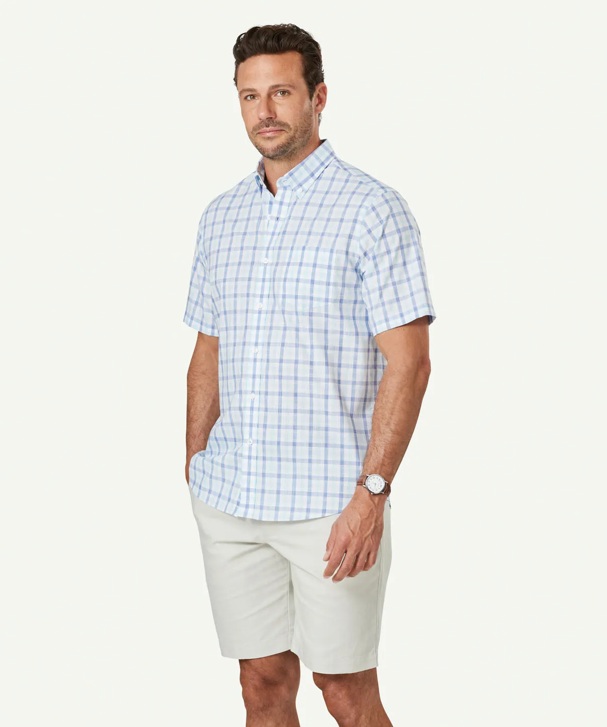 Easy Care Slub Check Short Sleeve Shirt - Blue sold by GAZMAN product image thumbnail 5