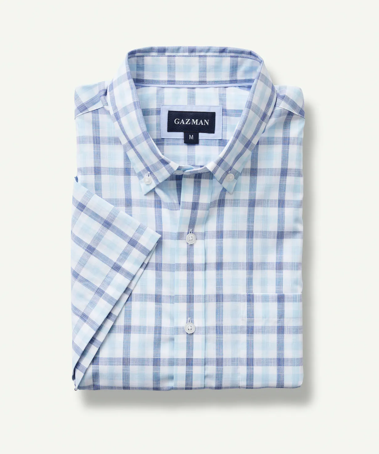 Easy Care Slub Check Short Sleeve Shirt - Blue sold by GAZMAN product image thumbnail 2