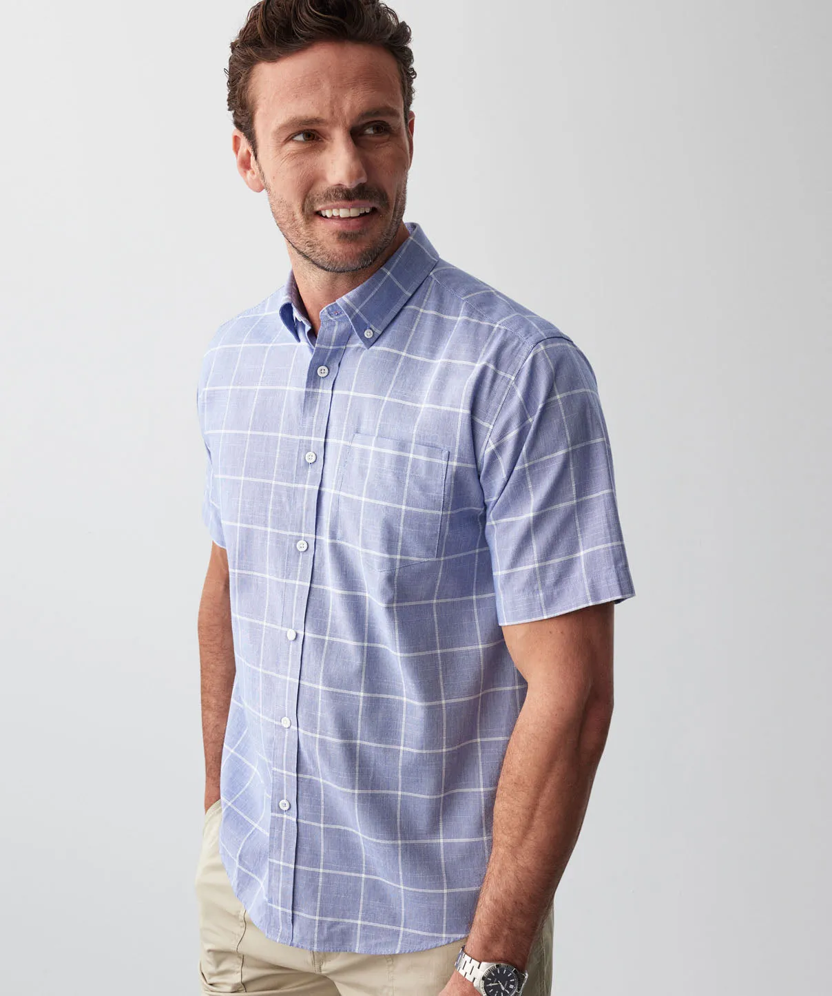 Casual Slub Check Short Sleeve Shirt - Blue sold by GAZMAN product image thumbnail 4