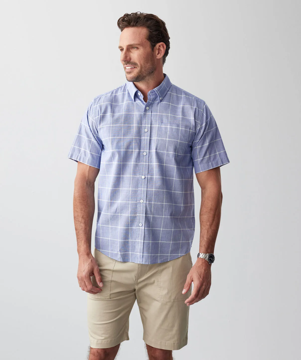 Casual Slub Check Short Sleeve Shirt - Blue sold by GAZMAN