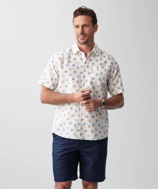 Linen Blend Turtle Print Short Sleeve Shirt - Multi sold by GAZMAN