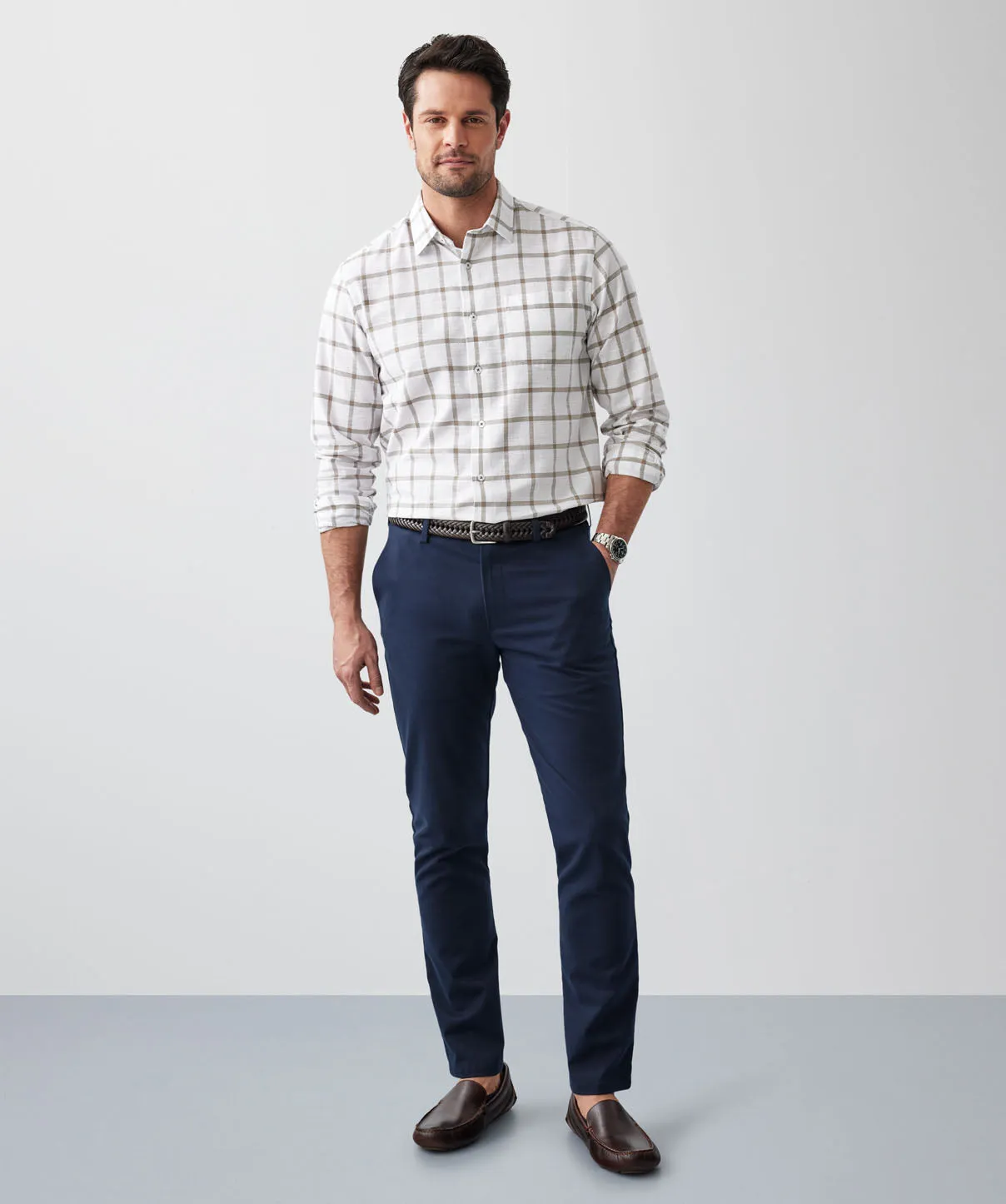 Casual Window Pane Check Long Sleeve Shirt - Sand sold by GAZMAN product image thumbnail 5