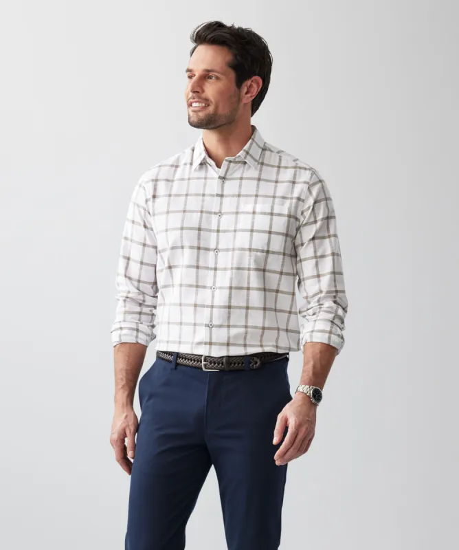 Casual Window Pane Check Long Sleeve Shirt - Sand sold by GAZMAN