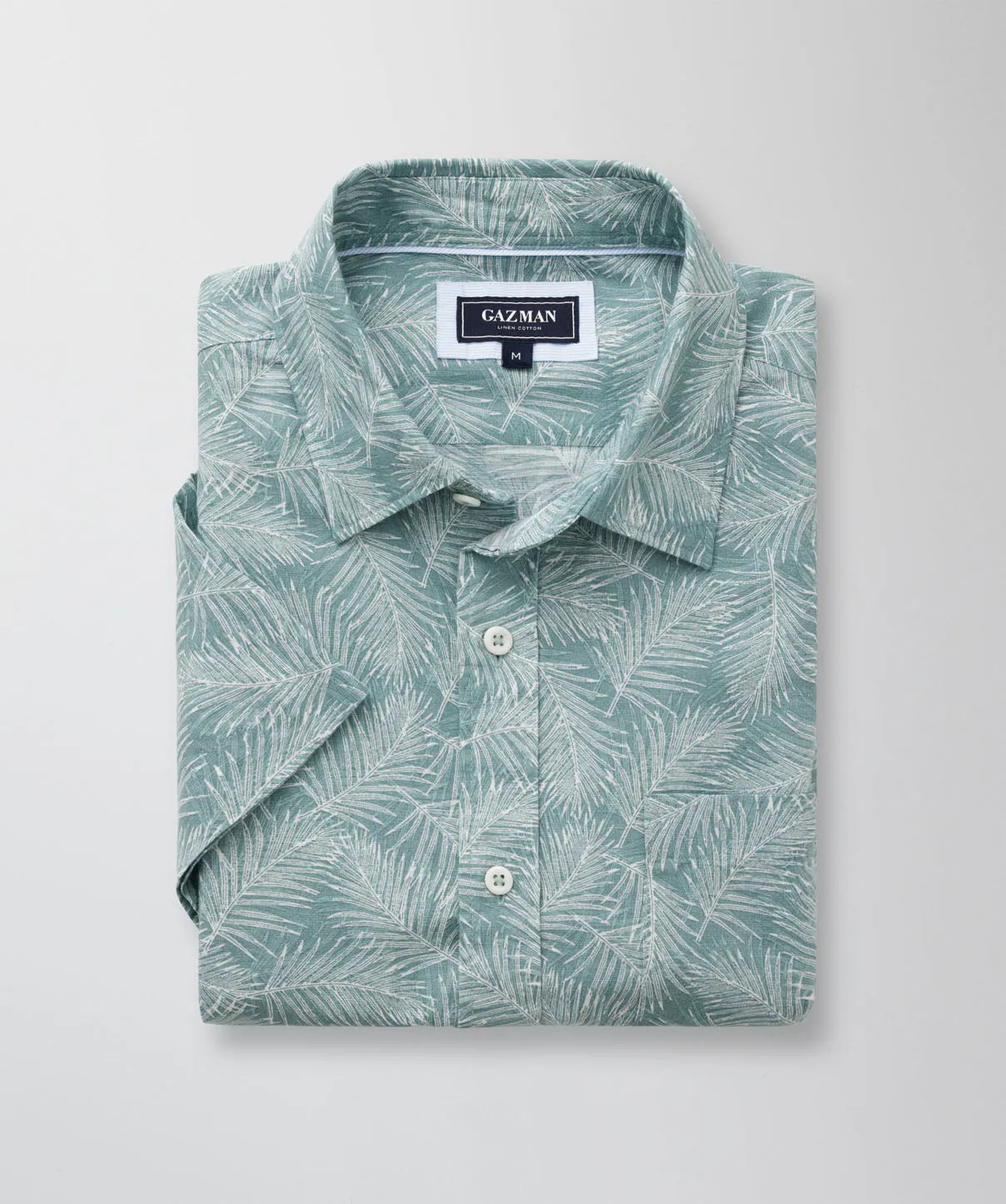 Linen Blend Leaf Print Short Sleeve Shirt - Sage sold by GAZMAN product image thumbnail 2