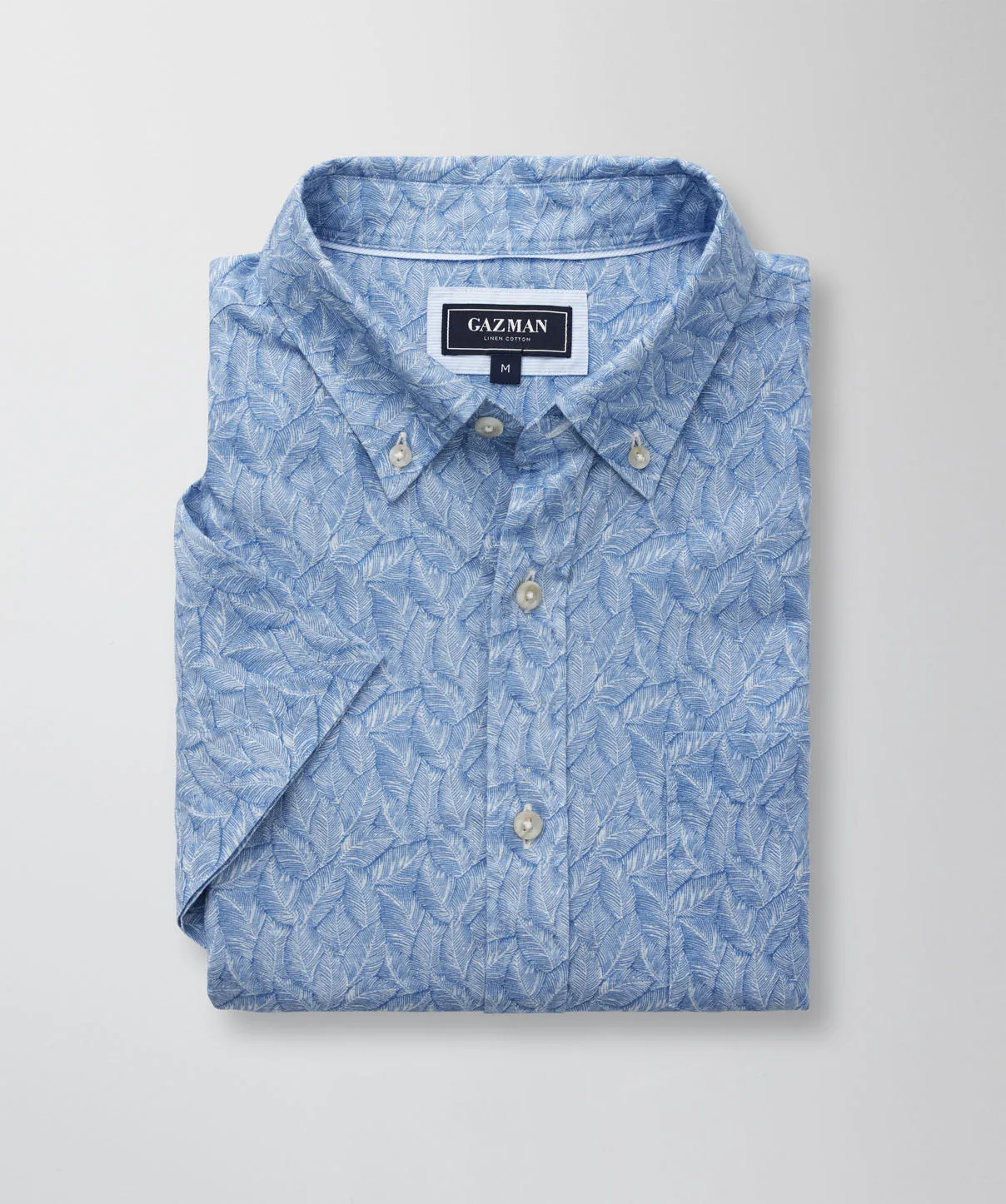 Linen Blend Leaf Print Short Sleeve Shirt - Navy sold by GAZMAN product image thumbnail 2