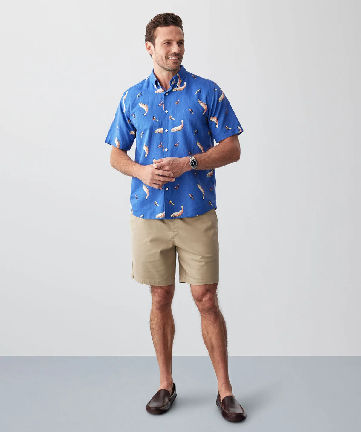 Linen Blend Fish Print Short Sleeve Shirt - Blue sold by GAZMAN product image thumbnail 5